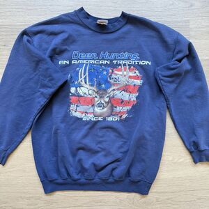 Vintage Hanes Sweatshirt Adult Large Crew Deer Hunting American Patriotic